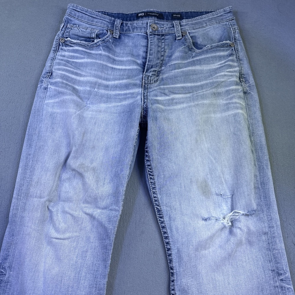 BKE Tyler Straight Jeans 34X32 Light Washed WORKWEAR SUSTAINS SOME HOLES - Picture 3 of 9
